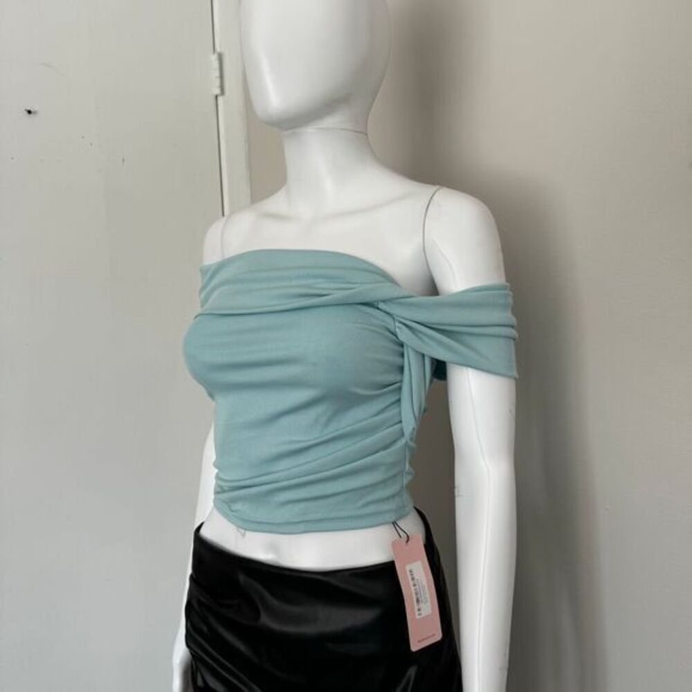 Micas Mint Green‎ Off-Shoulder Crop Top Ruched Sexy M